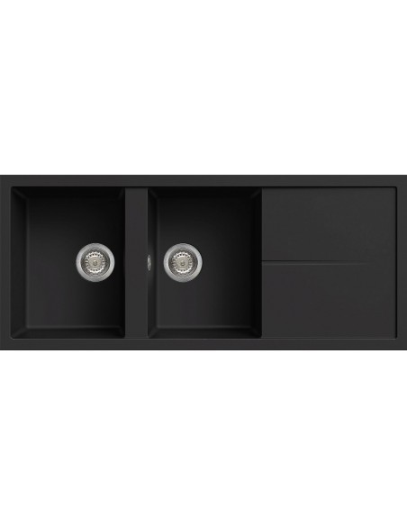 ELLECI Unico 500 LGU50040 Lavello 116X50 cm 2 Vasche Rettangolare con  Gocciolatoio Granitek Nero