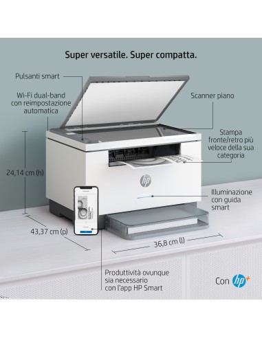 HP LaserJet M234dwe 6GW99E, Stampante Multifunzione Laser A4,  Monocromatica, Fronte/Retro Automatico, 29 ppm, Wi-Fi, HP Smart, 6 Mesi di  Piano Toner