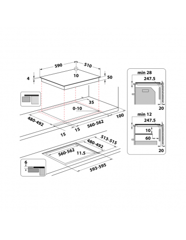 WHIRLPOOL WLB4060CPNE - PIANO INDUZIONE 60 CM 2 ZONE + 1 FLEXI