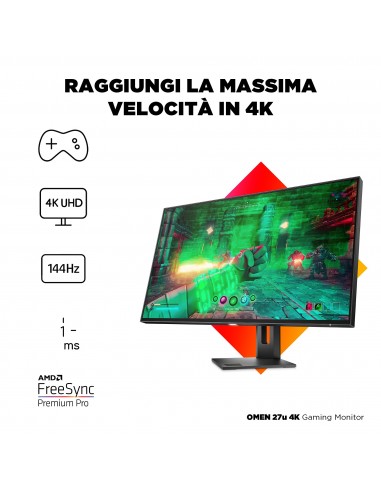 Monitor Gaming OMEN 27u 4K HDR 144Hz Regolabile in altezza e