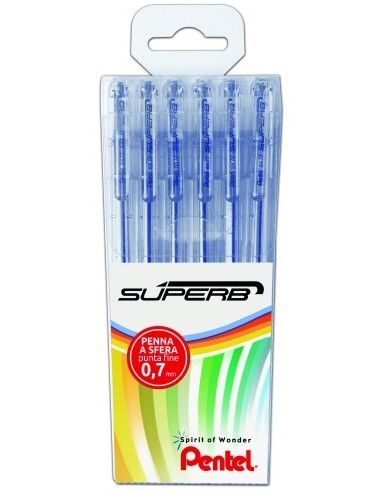 Penna BLU Pentel Superb a sfera Stick, Punta fine da 0,7 mm